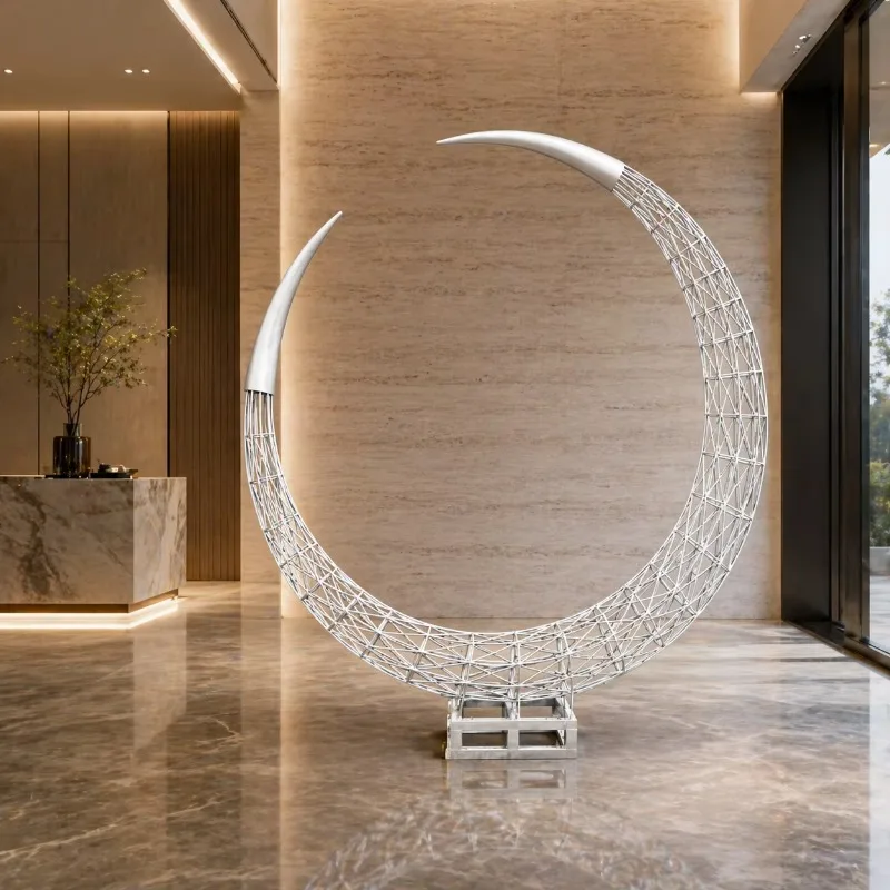 #q-Stainless Steel Sculpture Large Mirror Metal Art Ornament Outdoor Garden Courtyard Lawn Modern Style Decoration Elegant T*