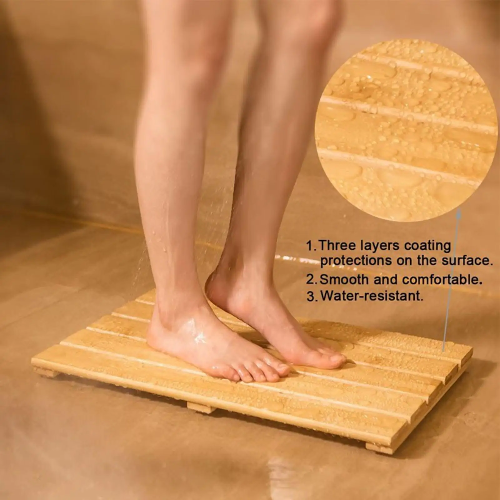 

Bamboo Bath Mat Water Resistant Decoration Heavy Duty Non Slip Stylish Versatile Bathroom Accessories Shower Mat Floor Mat
