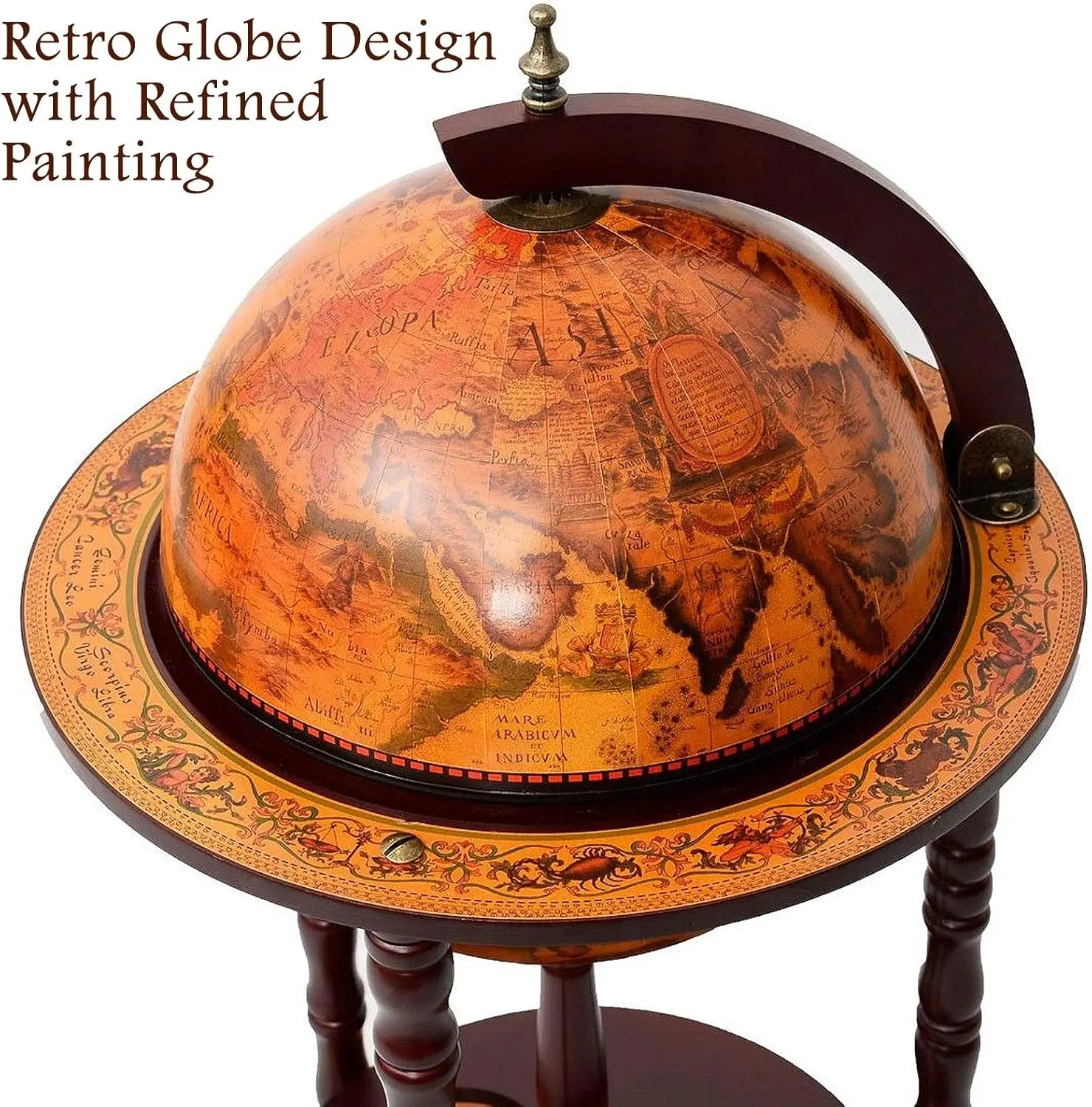 Wijnbarstandaard 16e-eeuwse Italiaanse houten bolrek Drankflessenplank met wielen, 17'' (retro bruin)