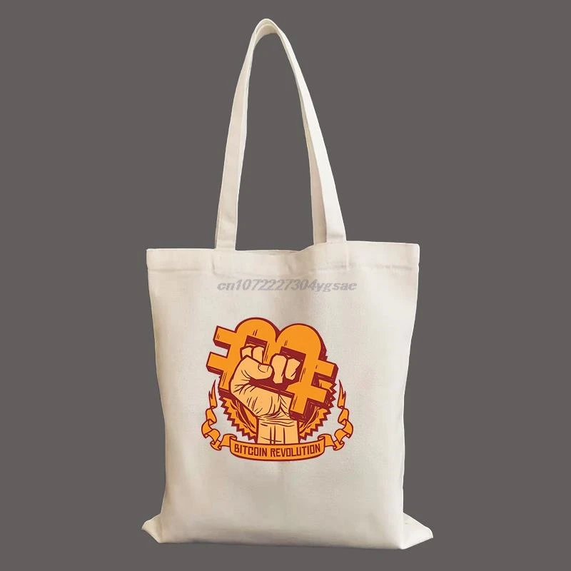 Bitcoin Revolution Btc Cryptocurrency Graphic Tote Bag Canvas Bags Shopping Bags Printed Casual Shoulder Bag women's Canvas Bag