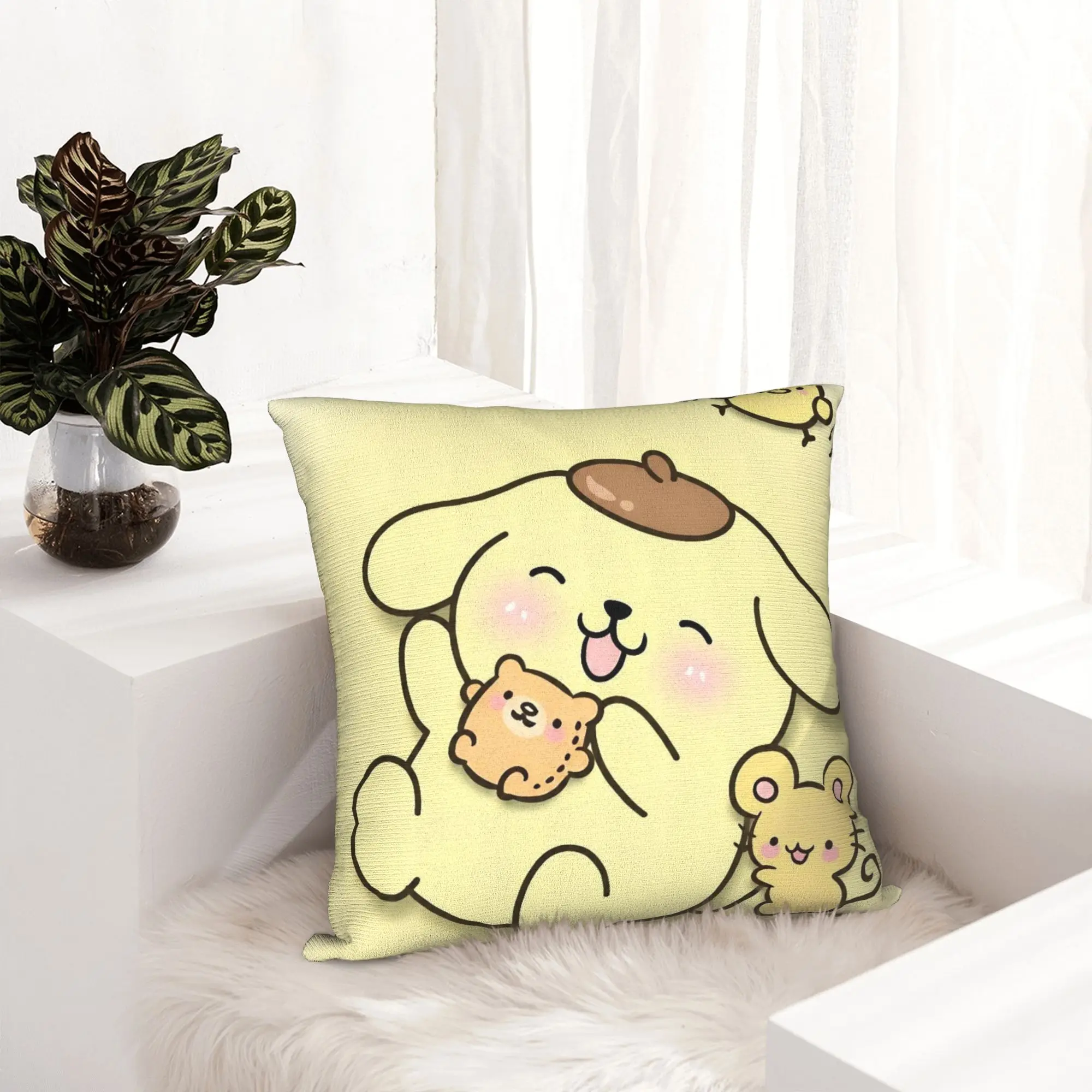 Pompompurins Kawaii Puppy Friends Pillowcase Soft Polyester Cushion Cover Decoration  Pillow Case Cover Home Zippered 45X45cm
