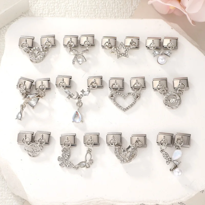 Pendentifs doubles Y2K étoile cœur papillon, maillons de charme italiens compatibles bracelet 9mm, en acier inoxydable, pour fabrication de bijoux DIY pour femmes, vente en gros