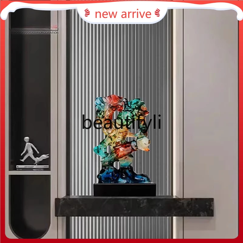 

F132 Taihu Stone Sculpture Hotel Lobby Light Luxury Floor Ornament Transparent Resin Living Room Entrance Art Decoration