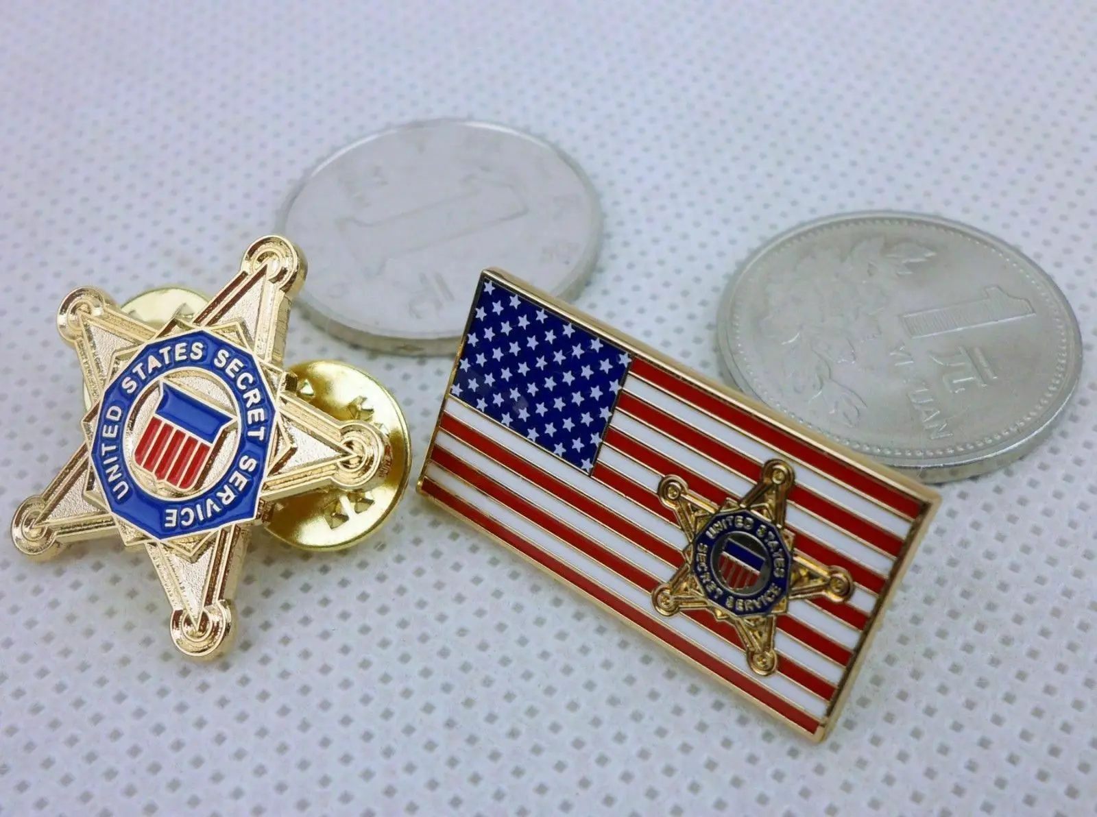 . شارة دبوس معدنية صغيرة للخدمة السرية الأمريكية على علم الولايات المتحدة الأمريكية، زوج هدية دبوس صغير
