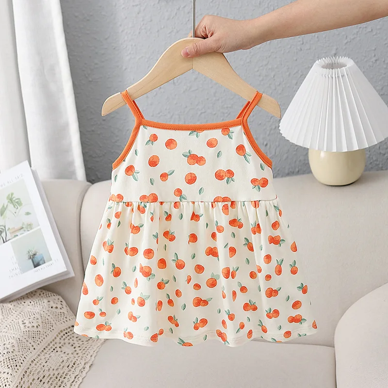 Baby Girl Dress Children Wear 2024 Summer New Girls Slip Dress Printed Baby Comfort Soft Fashion Sleeveless Sundress