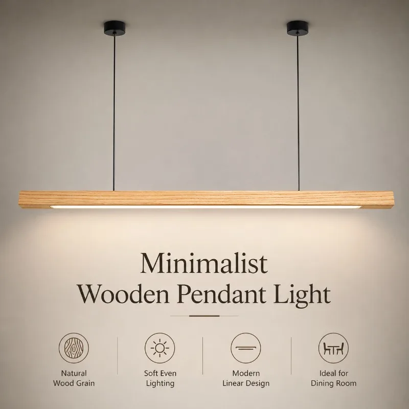 Wooden LED Long Pendant Light  Simple Solid Wood Bar Counter  Office Desk  Tea Room Dining Table  Candles  Black Walnut Wood
