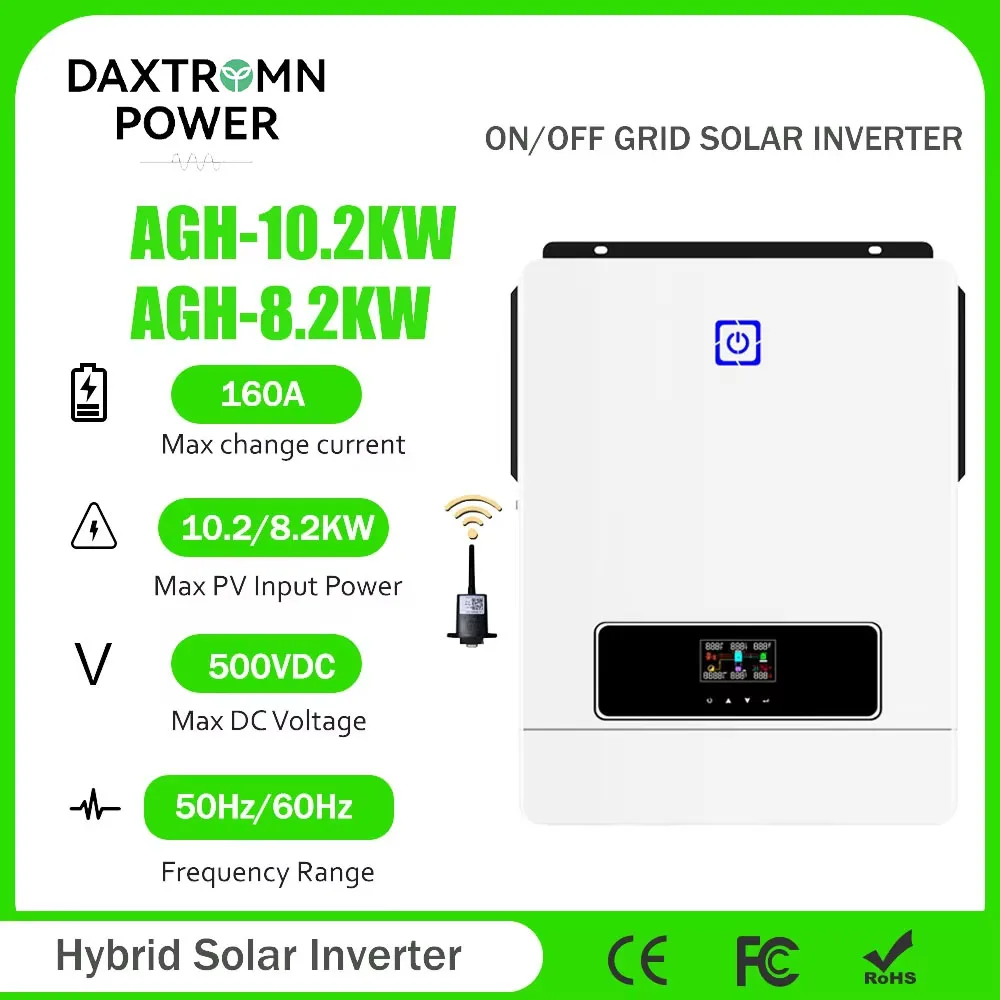 Daxtromn 8.2KW 10.2KW Hybrid Solar Inverter 48V 220V Pure Sine Wave Inverter with Dual MPPT 160A Solar Battery Charger