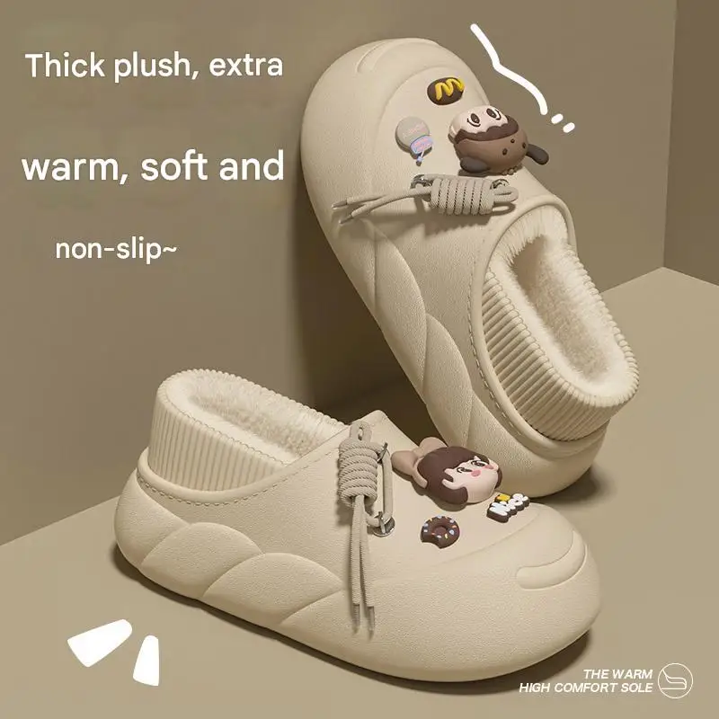 Winter Cloud Cute Cotton Slippers Women Cartoon Characters Indoor Home and Outdoor Garden Toe Wrap Warm Non Slip Heel Shoes