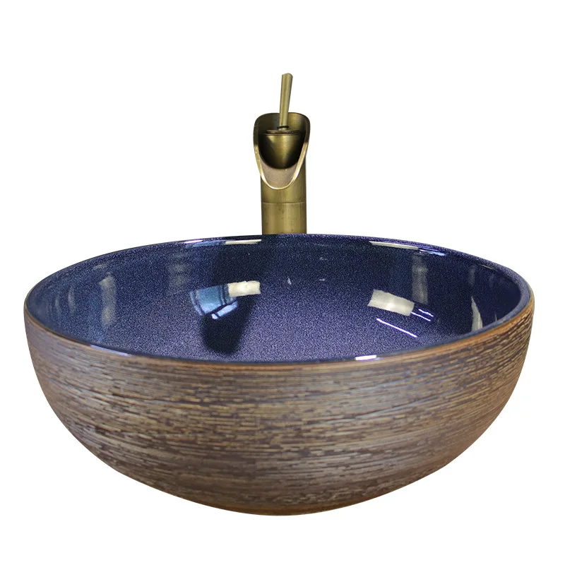 

countertop basin, single basin, ceramic art washbasin, European style vintage washbasin, round washbasin, household bathroom