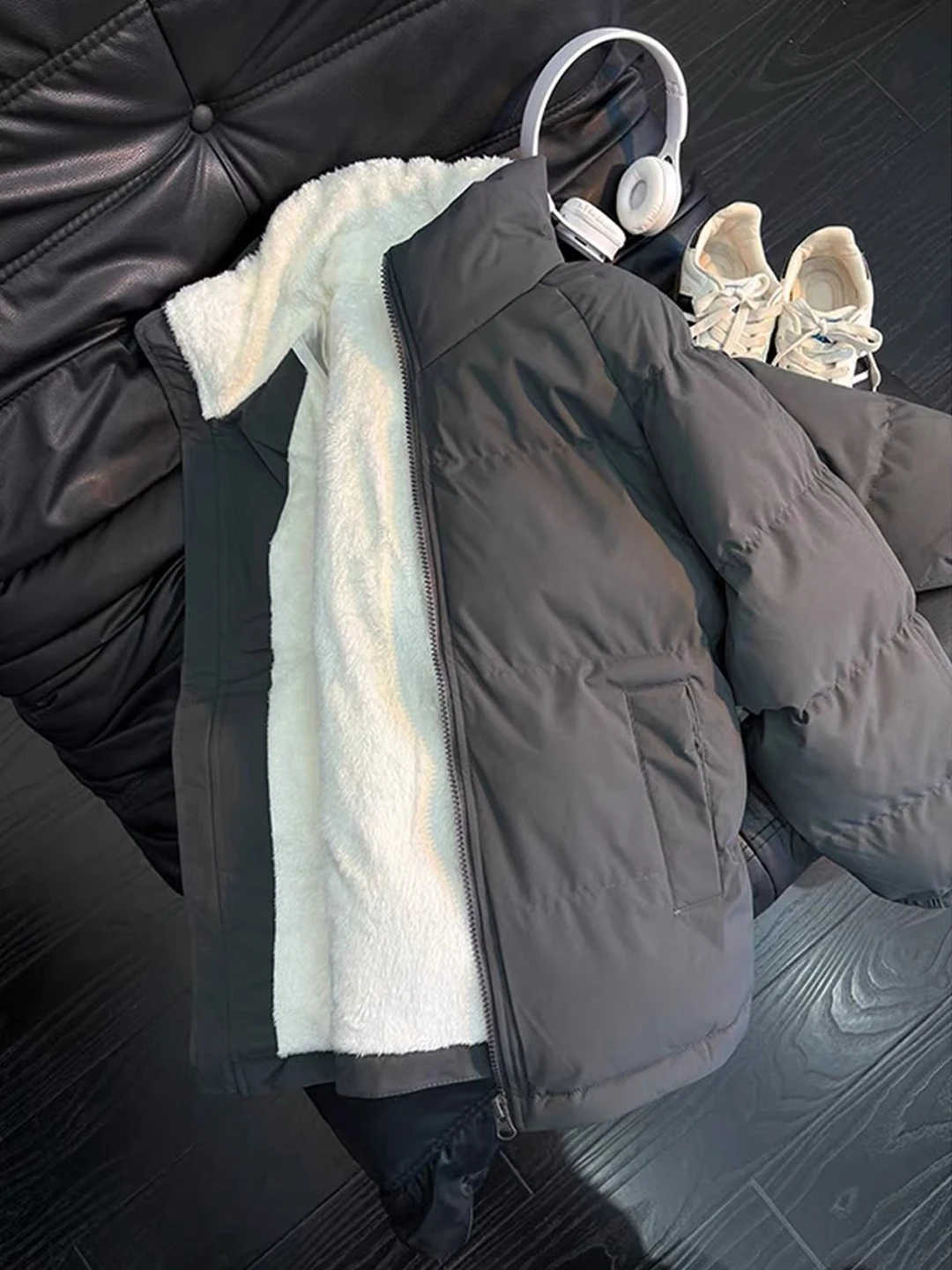 

Deep ey Stand Collar Men's down Jaet Winter Thiened Warmth American Sle Lamb Velvet Cotton Coat High-End Feeling