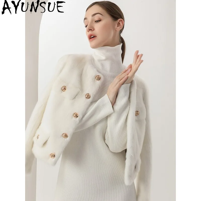 AYUNSUE Real Fur Coat Woman Luxury Winter Coats for Woman Whole Mink Fur Jacket Woman Clothes Fashionable Fourrures Femmes