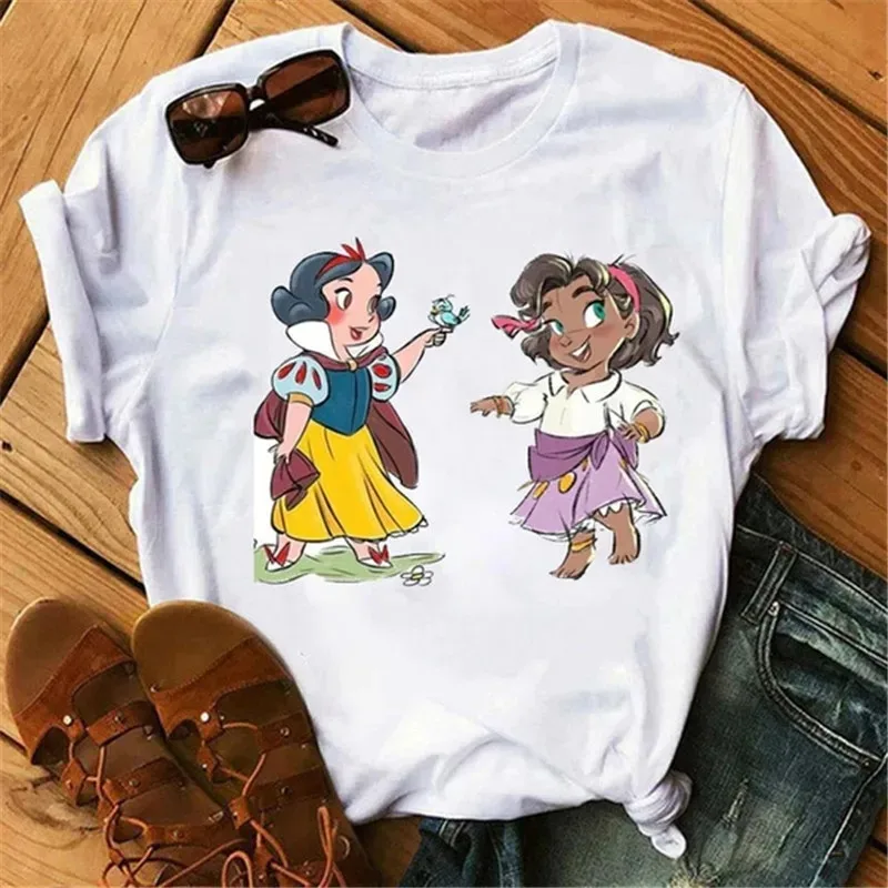 Maglietta da donna Disney T-Shirt a maniche corte con stampa principessa a forma di principessa carina aspetto cartone animato femminile principesse