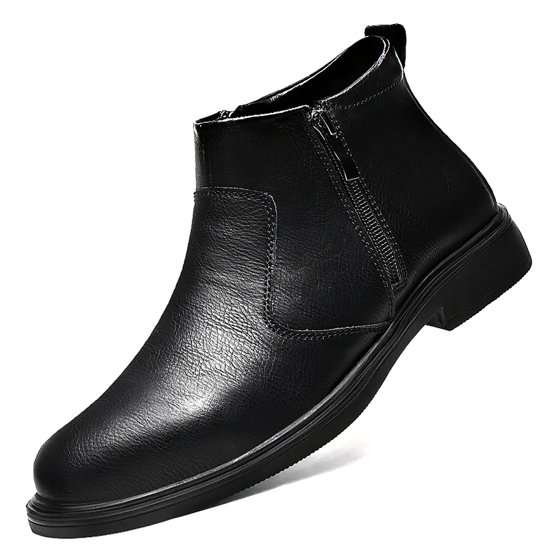 Autumn and Winter High-Top Leather Shoes Men's Zipper Leather Boots Men's Shoes  Business Casual Shoes Men's Shoes Chelsea Boots