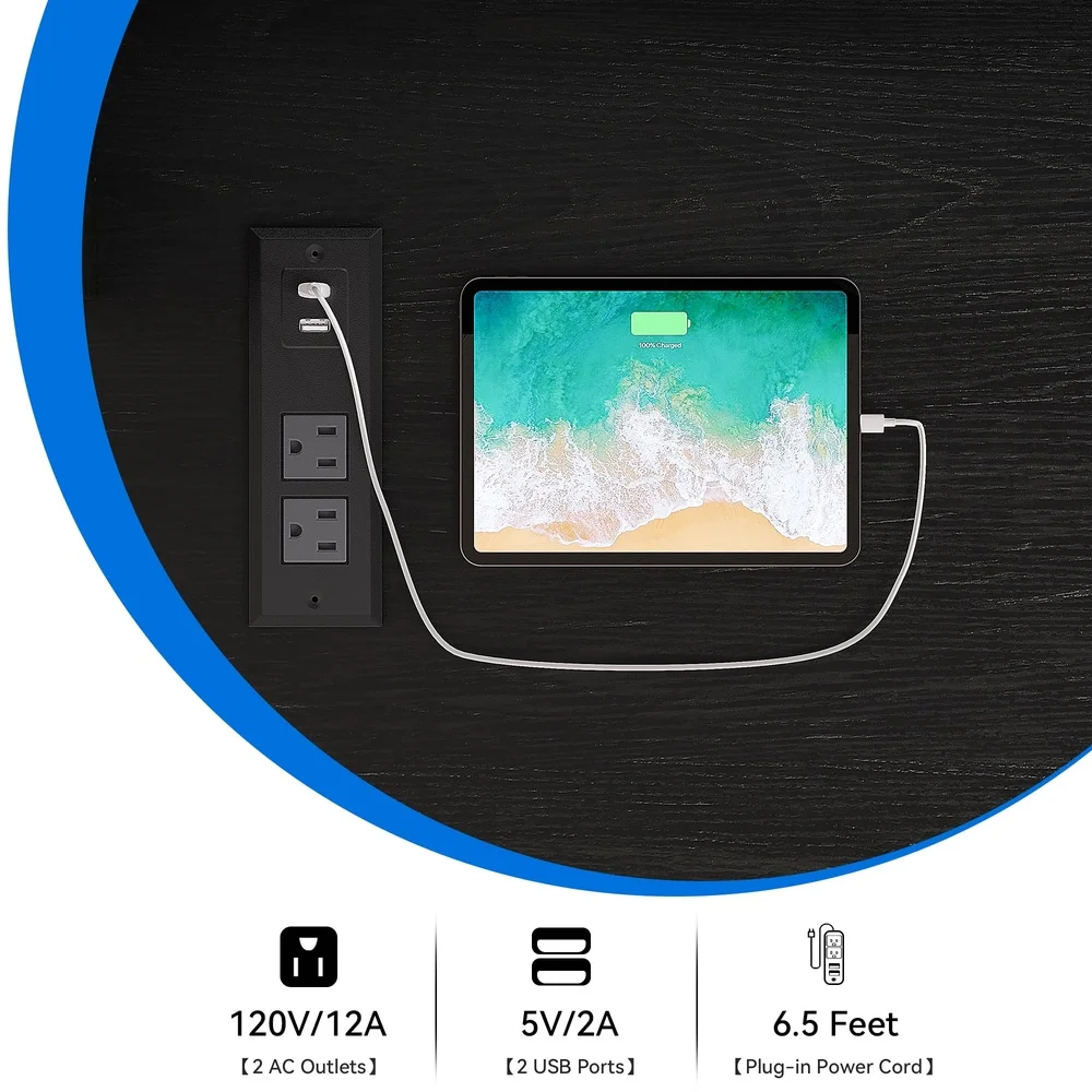 47 Inch Farmhouse Coffee Bar Cabinet Buffet Sideboard with Power Outlets USB Ports Wine Glass Rack Rustic Storage