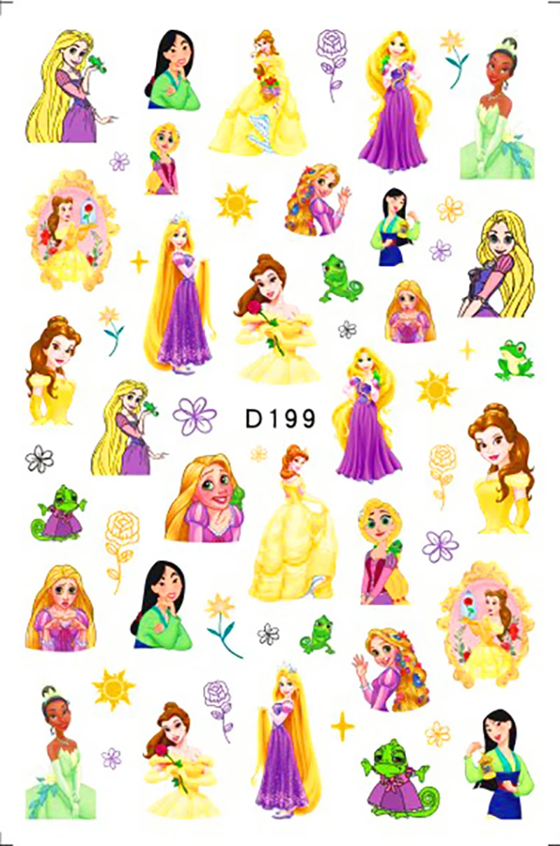 1PCS Cartoon Disney Princess 3D Nail Stickers Nail art Decoration Mermaid Snow White Nail Decals Press on Nails Manicure