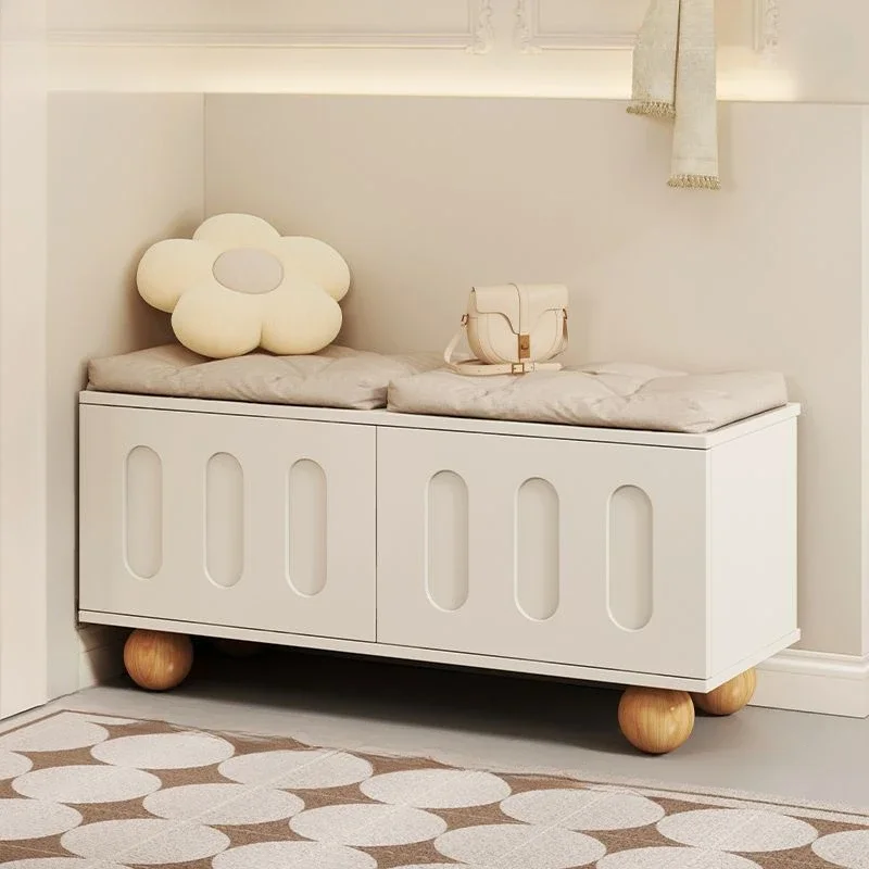 Cream Style Shoe Changing Stool Household Shoe Cabinet Stool Small Apartment Entrance Rectangular Storage Cabinet