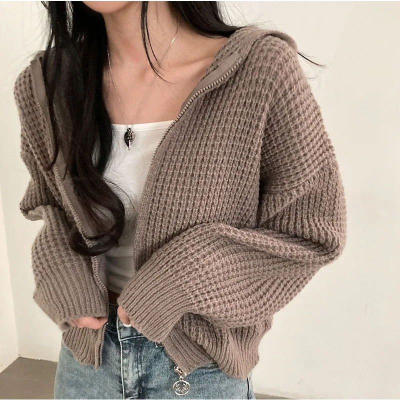 Cardigans for Women Autumn Cute Hooded Crop Girlish Sweaters  Baggy Fashion Tender Female Korean Style Leisure Knitwear