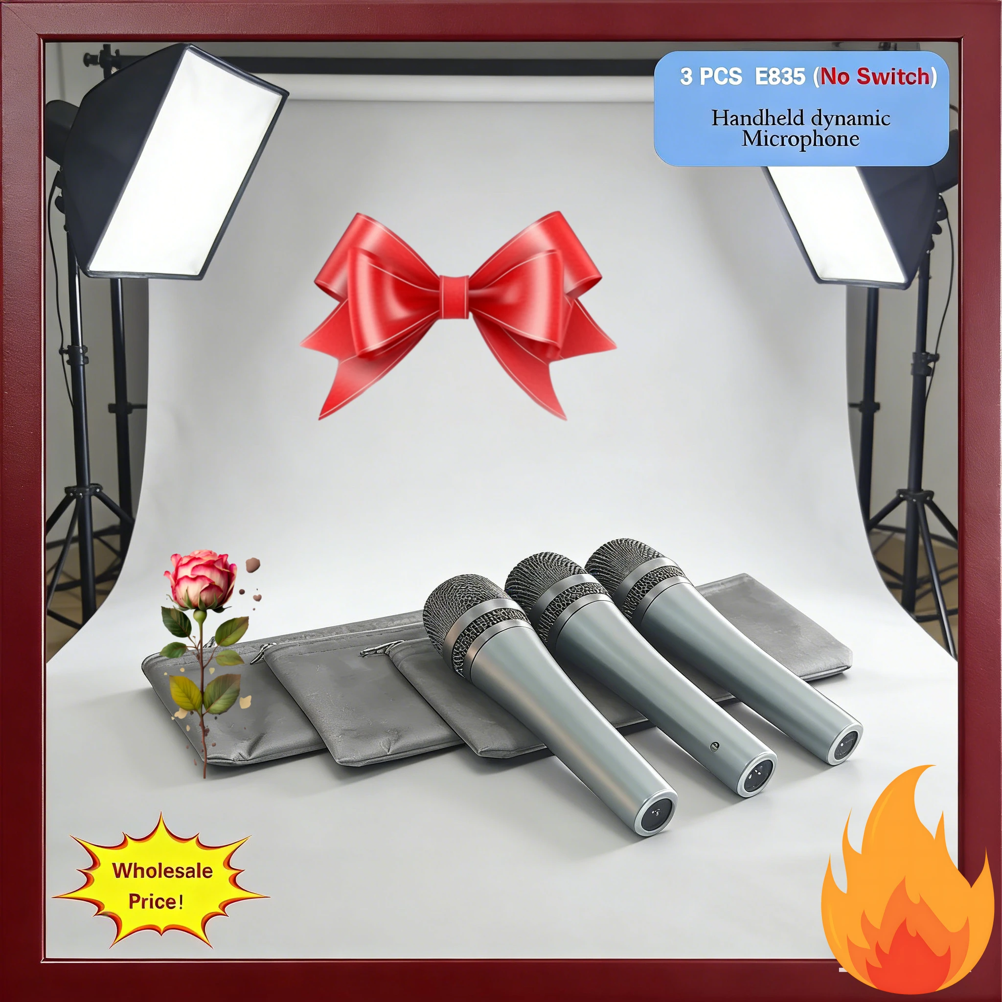 

Комплект из 3 динамических вокальных микрофонов серии Evolution 800 E835 без переключателей для домашней записи и прямых трансляций, модель 2026