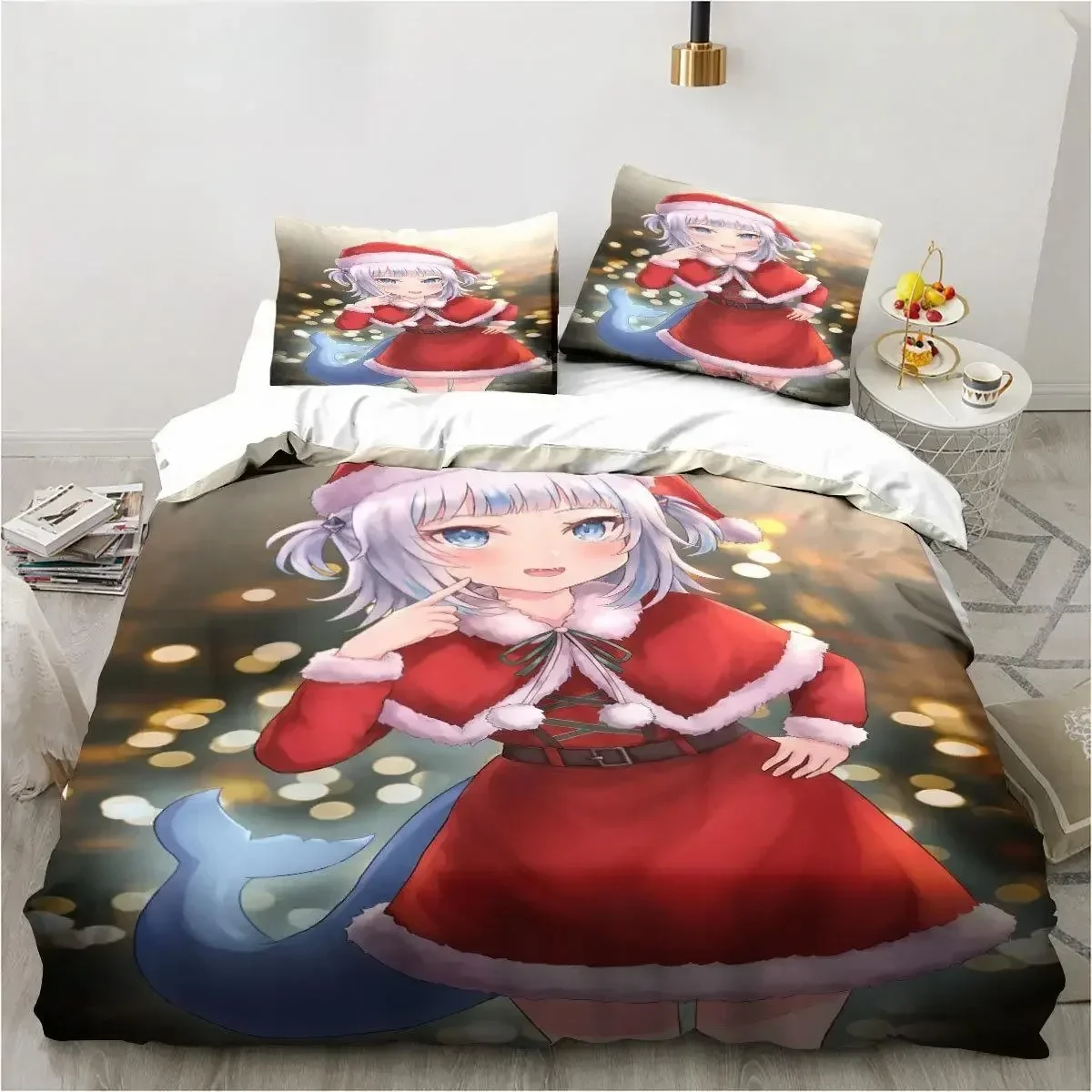 Kawaii Gawr Gura Cute Girl My Angle King Twin Double Child Bedding Set Microfiber or Polyester 3D Print Anime Duvet Cover Set