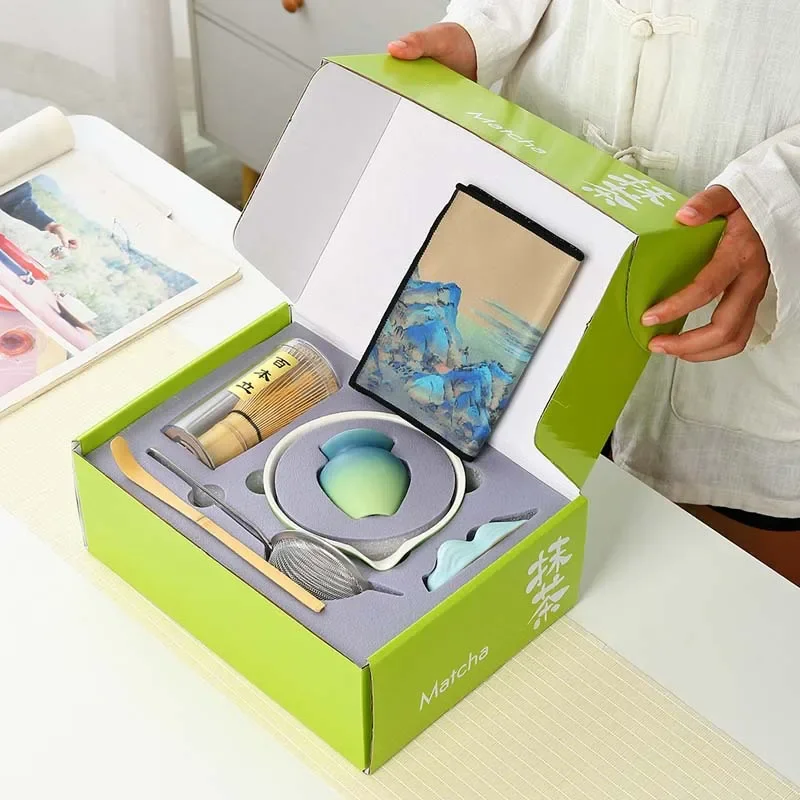 

2/7PCS Gradient Matcha Blender Set Bamboo Tea Brush Teaspoon Ceramic Bowl Gift Box Ceremony Traditional Japanese Accessories