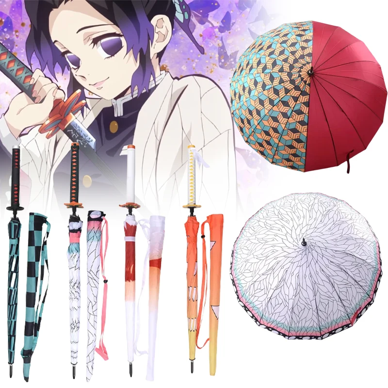 Demon Slayer Katana Umbrella Kimetsu No Yaiba Tanjirou Shinobu Ninja Sabre Parasol Samurai Sword Handle Anime Umbrella Parasol