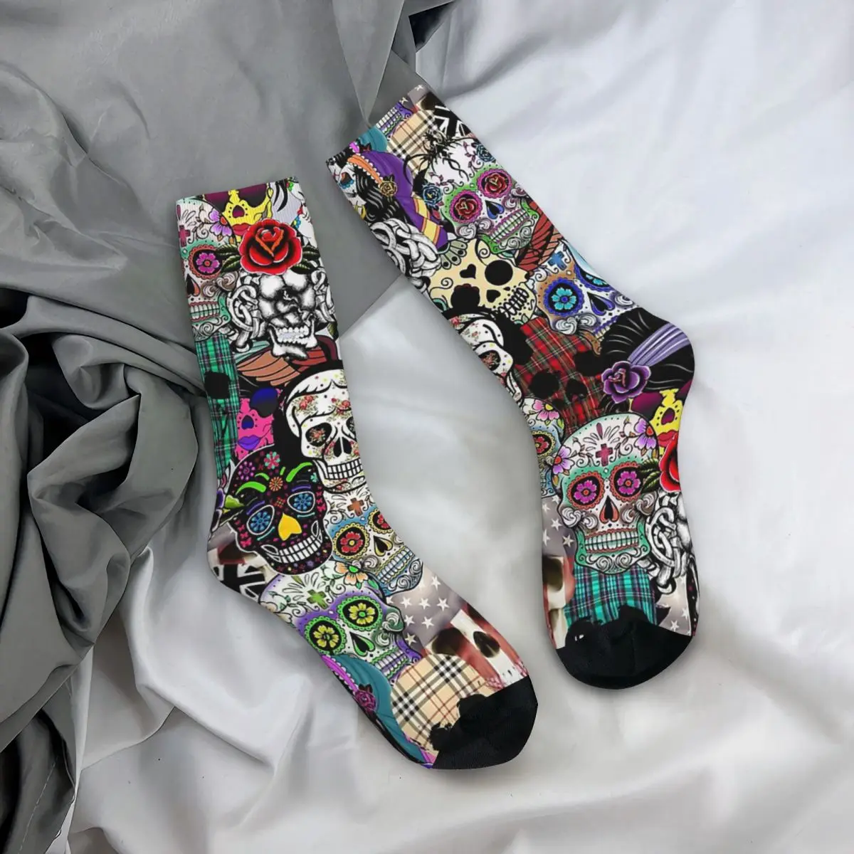 Hip Hop Vintage Halloween Skull Crazy Men's Socks Unisex Happy Halloween Harajuku Pattern Printed Novelty Crew Sock Boys Gift