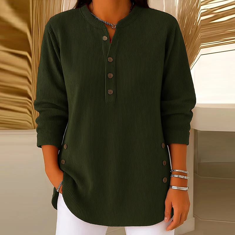 Nowa damska bluza dresowa, codzienna, jednolita, z długim rękawem, zapinana na guziki, modna, prosta bluzka typu pulower.