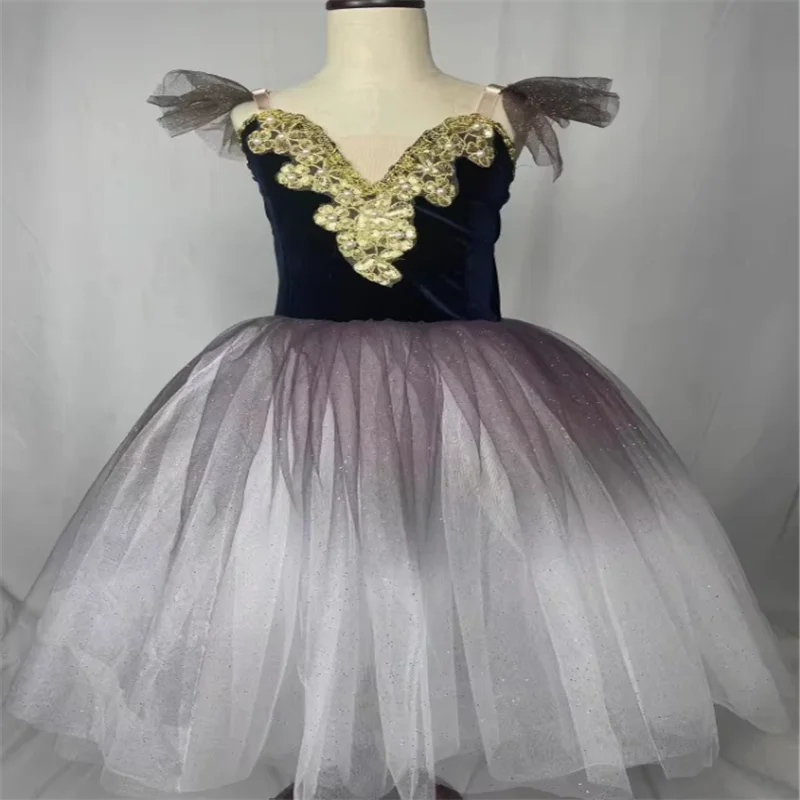 

2023 New Ballerina Fairy Prom Party Costume Kids Blue Sequined Flower Dress Girls Dance Wear Gymnastic Ballet Leotard Tutu Dress