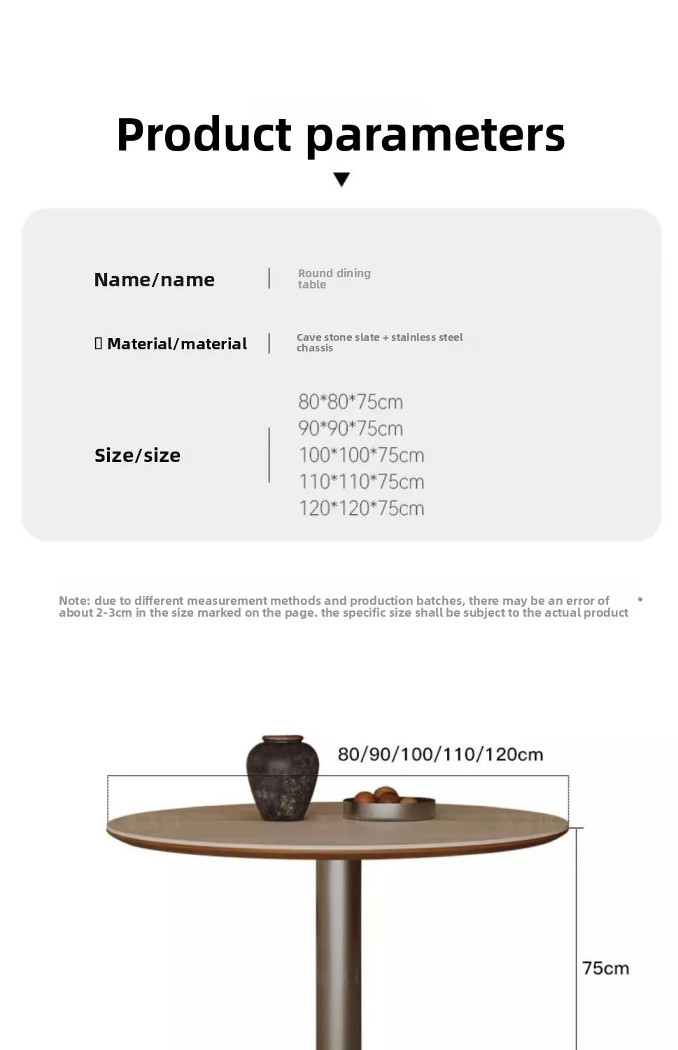 Medieval style rock slab household small apartment round eating table stainless steel coffee negotiation table and chairs