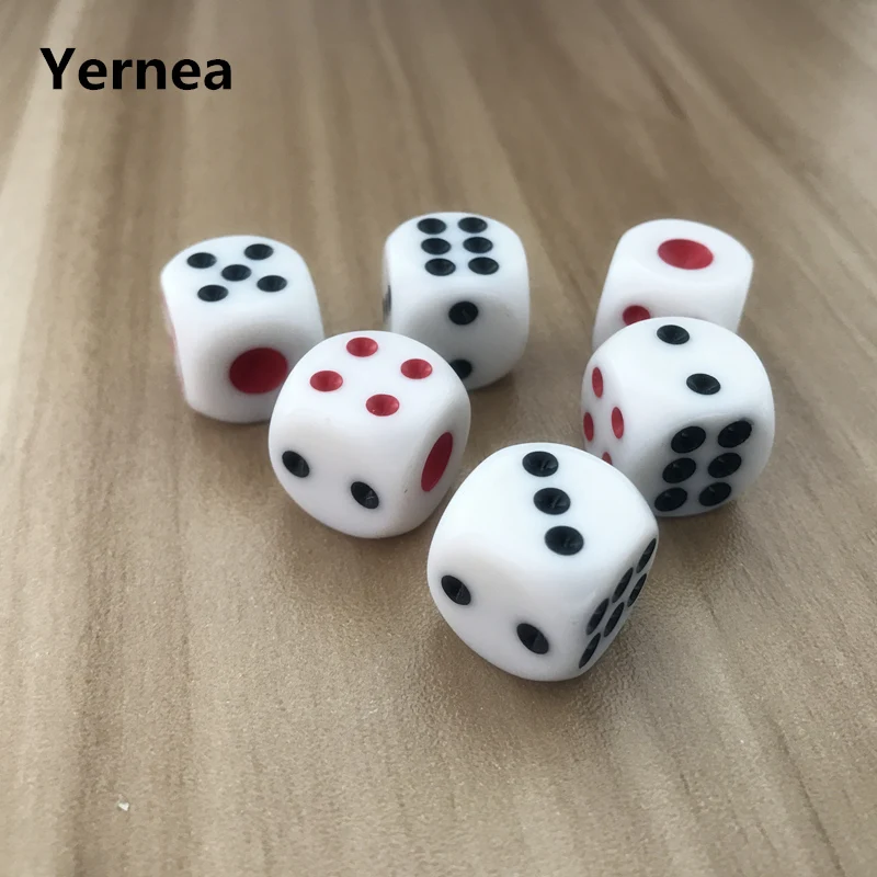 Dice 100/200Pcs High-quality 16mm/0.63inch Drinking Dice Red and Black Dots Rounded Corner White Nightclub Bars KTV Dedicated
