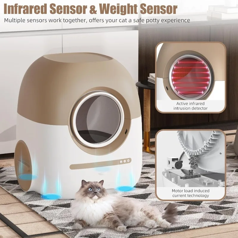 Automatic Cat Litter Box Self Cleaning Support 2.4G/5G, 80L Cat Litter Box Automatic Cleaning with Air Duct & Mat & Liner