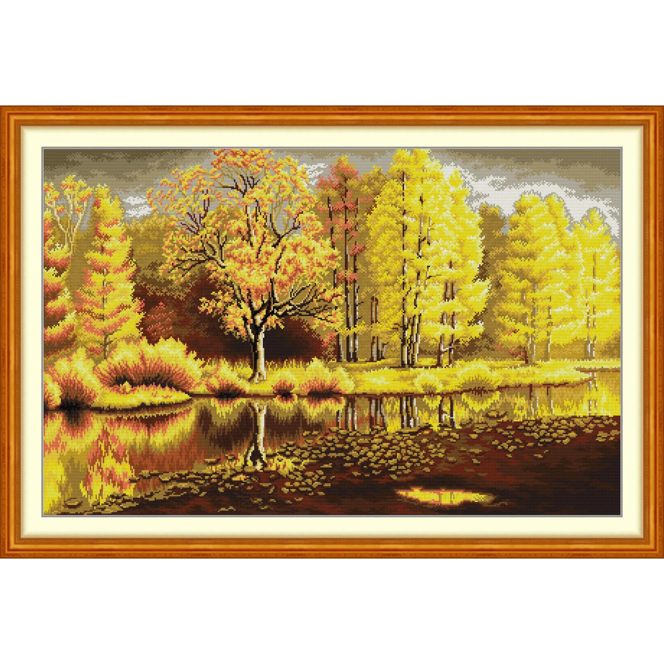

Soulgift News Pre-Printed Cross Stitch Kit, Stamped Aida Fabric with DMC Threads,Embroidery Kit - Golden Forest