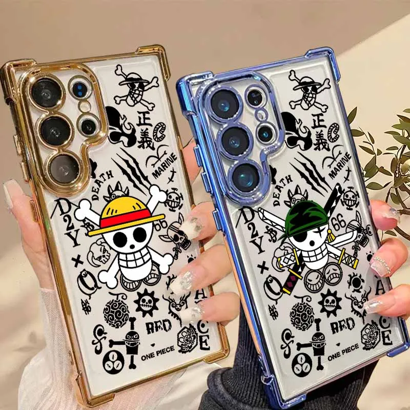 O-One Pieces Logo für Samsung S26 S25 Edge S24 S23 S22 S21 S20 Ultra Plus Funda Silikon Soft Caap Plating Anti-Fall Handyhülle