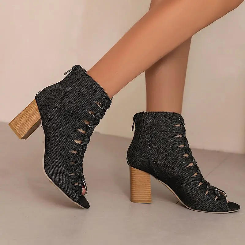 

ORCHA LISA Shoes Women Fashion Women's Sandals Peep Toe 7cm Block Heel Big Size 46 48 Summer Leisure Daily Style Shoes Hot