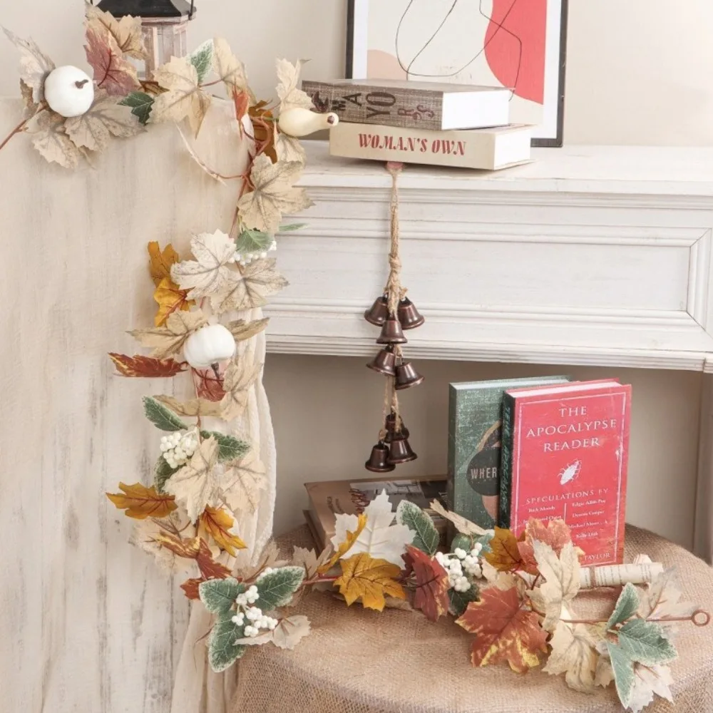 

190cm Artificial Fall Maple Leaf Vine Realistic Pumpkin Simulation Autumn Leaves Garland Plastic White Berry