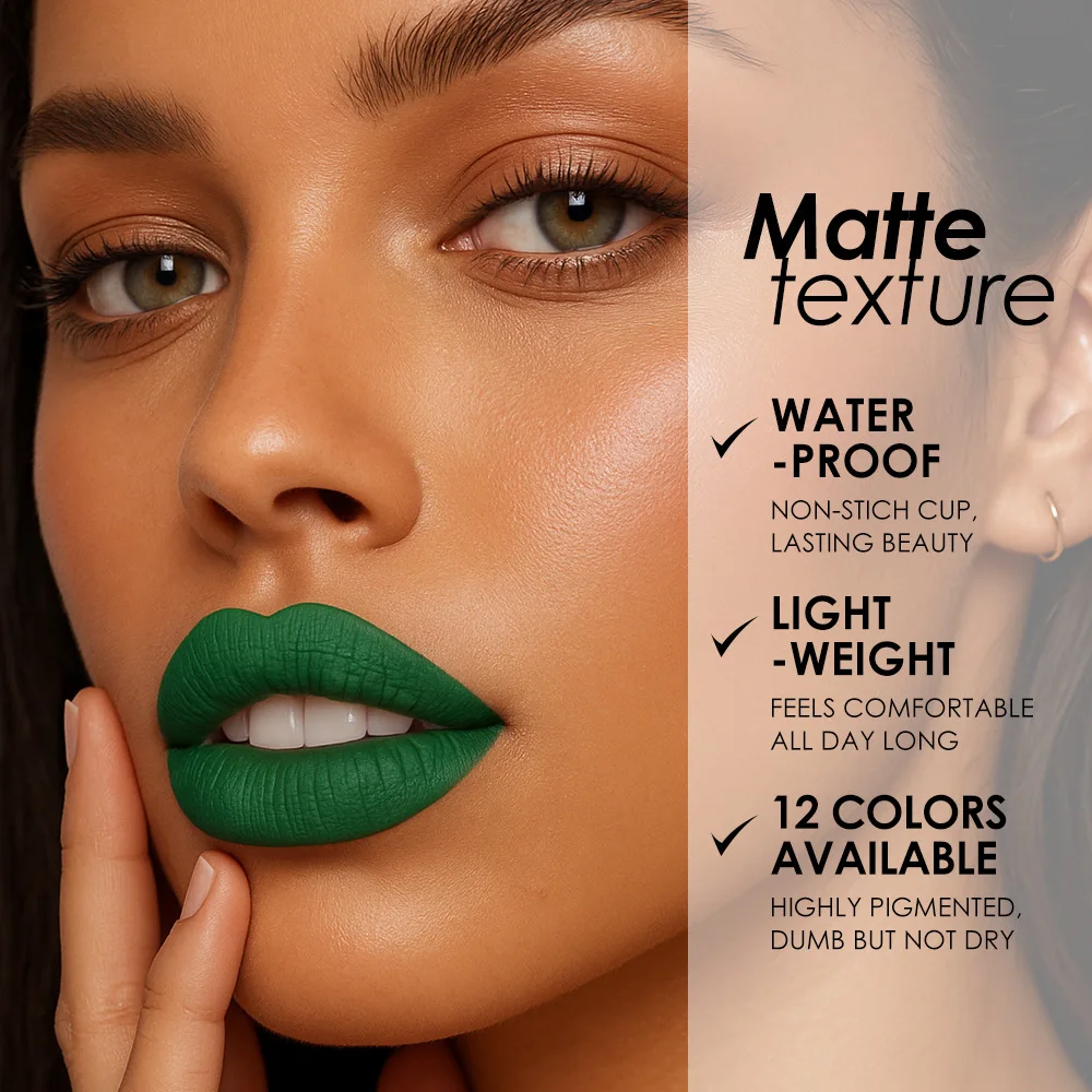 12 لونًا مقاوم للماء أزرق غير لامع أحمر شفاه مكياج أخضر أسود أحمر شفاه أرجواني يدوم طويلاً مستحضرات تجميل الهالوين للنساء