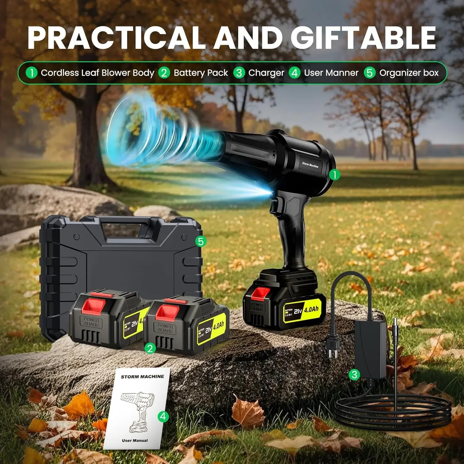 

Cordless Leaf Blower,400000RPM Handheld Leaf Blower with 2X4.0Ah Batteries & Charger,Lightweight Leaf Blowers for Patio Cleaning