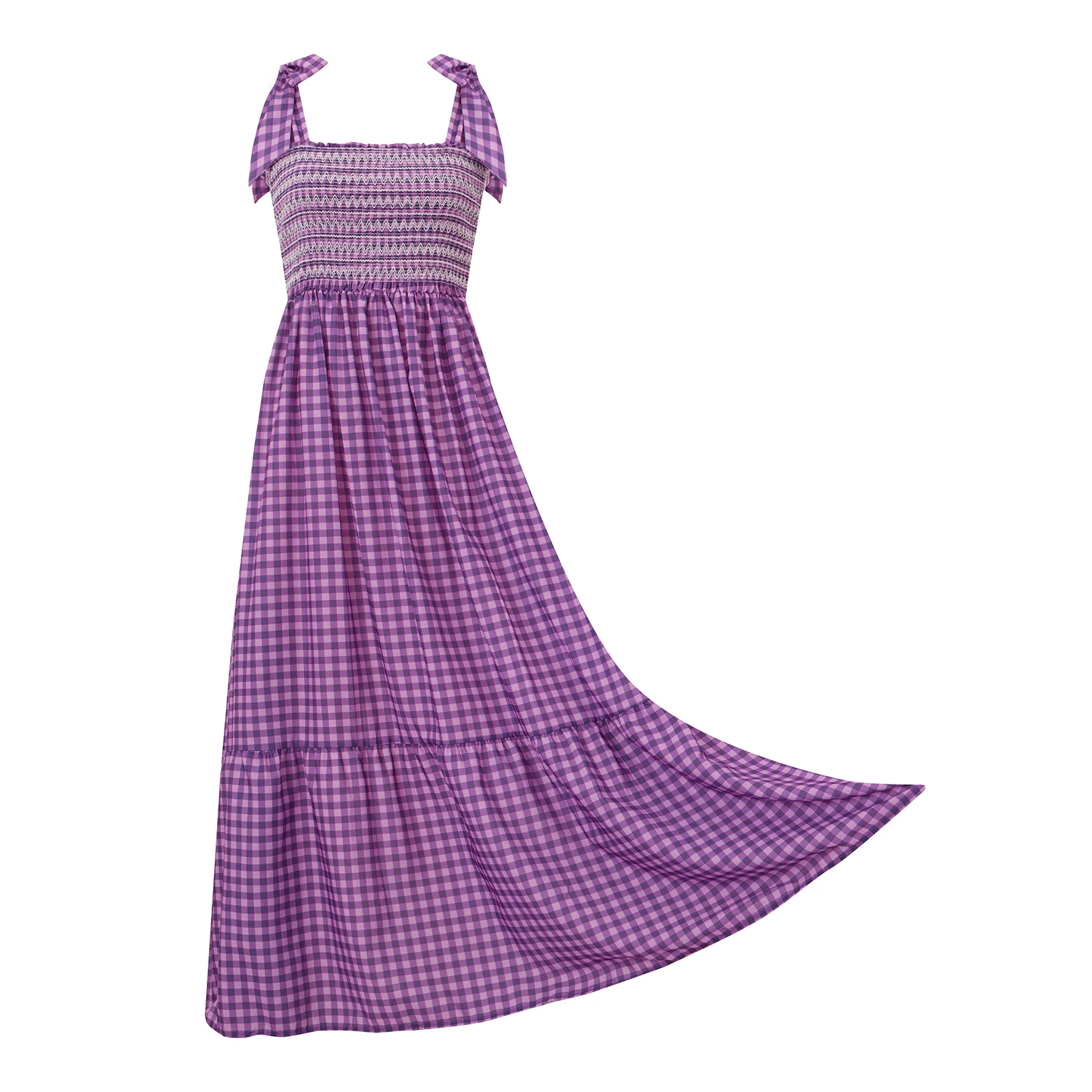 Kobiety 2025 długa sukienka w paski/w kratę/z nadrukiem bez rękawów sukienka na ramiączkach letnie wiązane paski na ramionach Vestidos modna sukienka na co dzień