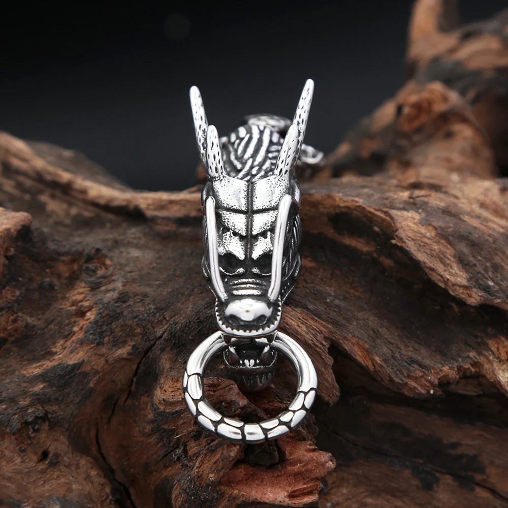 Punk Vintage Silver Color Dragon Head Pendant Necklaces for Man Stainless Steel Fashion Animal Necklace Amulet Jewelry Wholesale