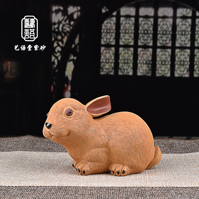 Yixing Purple Sand Pair Fondle Tea Carve Fine Ornaments Zodiac Chinese Zodiac Sign of Rabbit Pair Rabbit Tea Carve Kung Fu Tea T