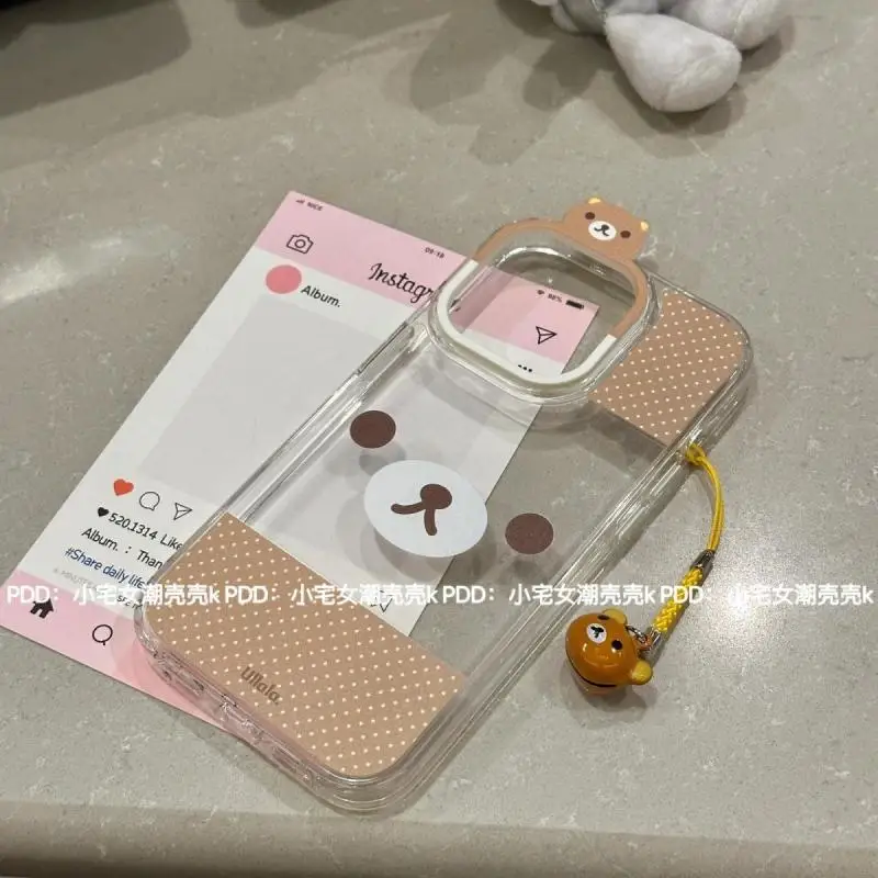 New Kawaii Cute Rilakkuma Mobile Phone Shell Iphone15/14/13Pro/promax Transparent Soft Shell With Keychain Christmas Gift