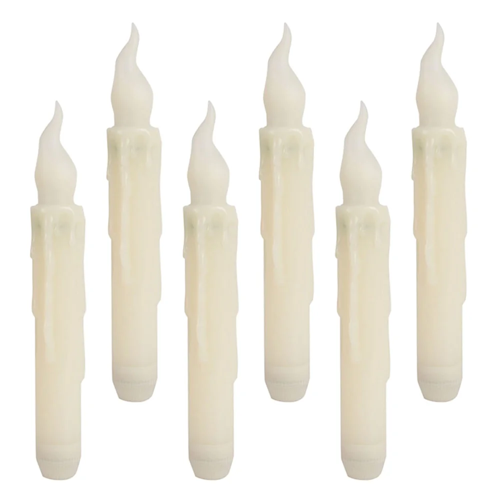 

6 Pcs Bright Candles Party Decorations Strip Long Taper Lamps LED Flameless Light