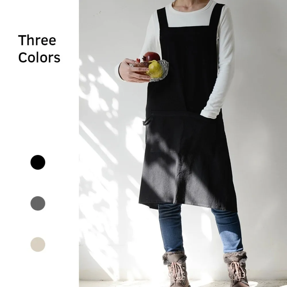 

Cotton Japanese Minimalist Kitchen Apron Solid Color Simple Household Waterproof Apron Hanging Neck Multi-functional