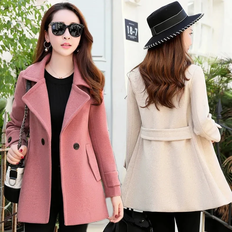 

2024 New Woolen Coat Women Jacket Windbreakers Overcoat Loose Fashion Office Lady Pocket Warmth Autumn Winter Wool Jacket Top