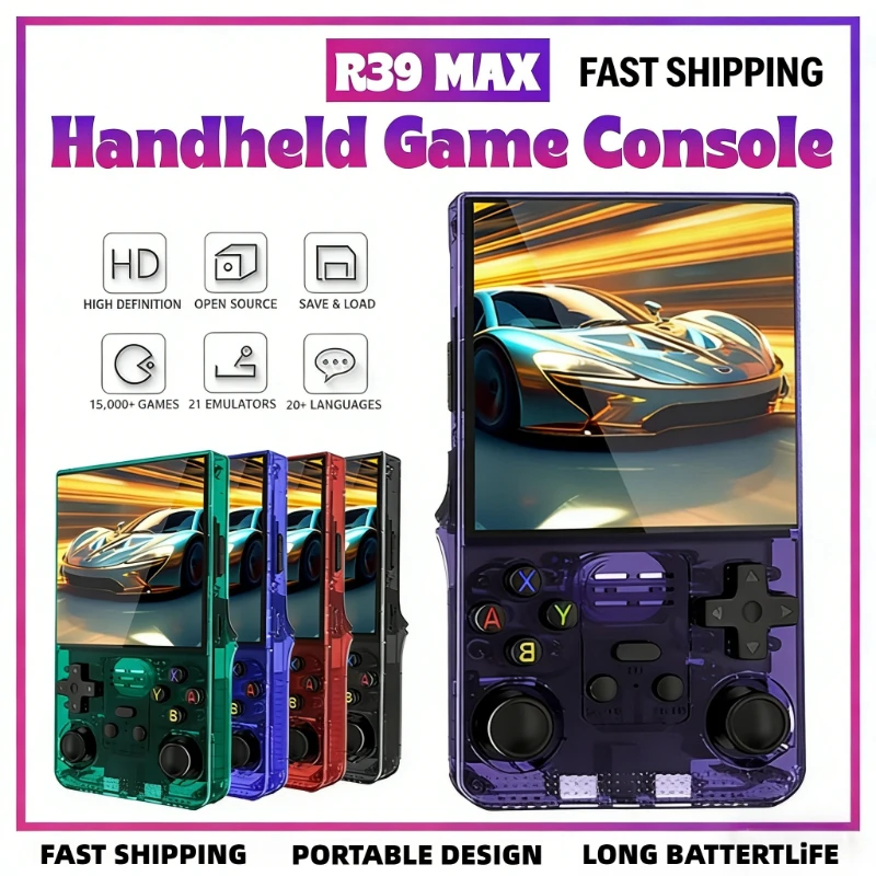 Retro Handheld Video Game Console R39MAX 40000 Plus Games 4 Inch IPS HD Large Screen Linux System Supported 256GB Card