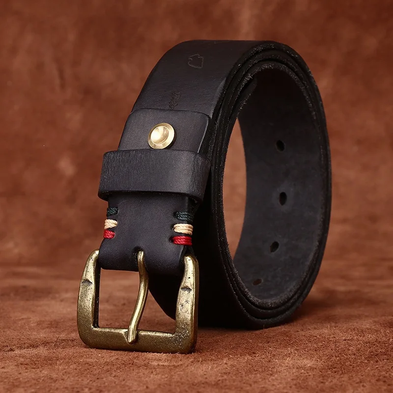 3.8cm Men's Korean Vintage Carved Pattern Top Layer Cowhide Belts,Genuine Leather Personalized Trendy Design Jeans Belt for Man