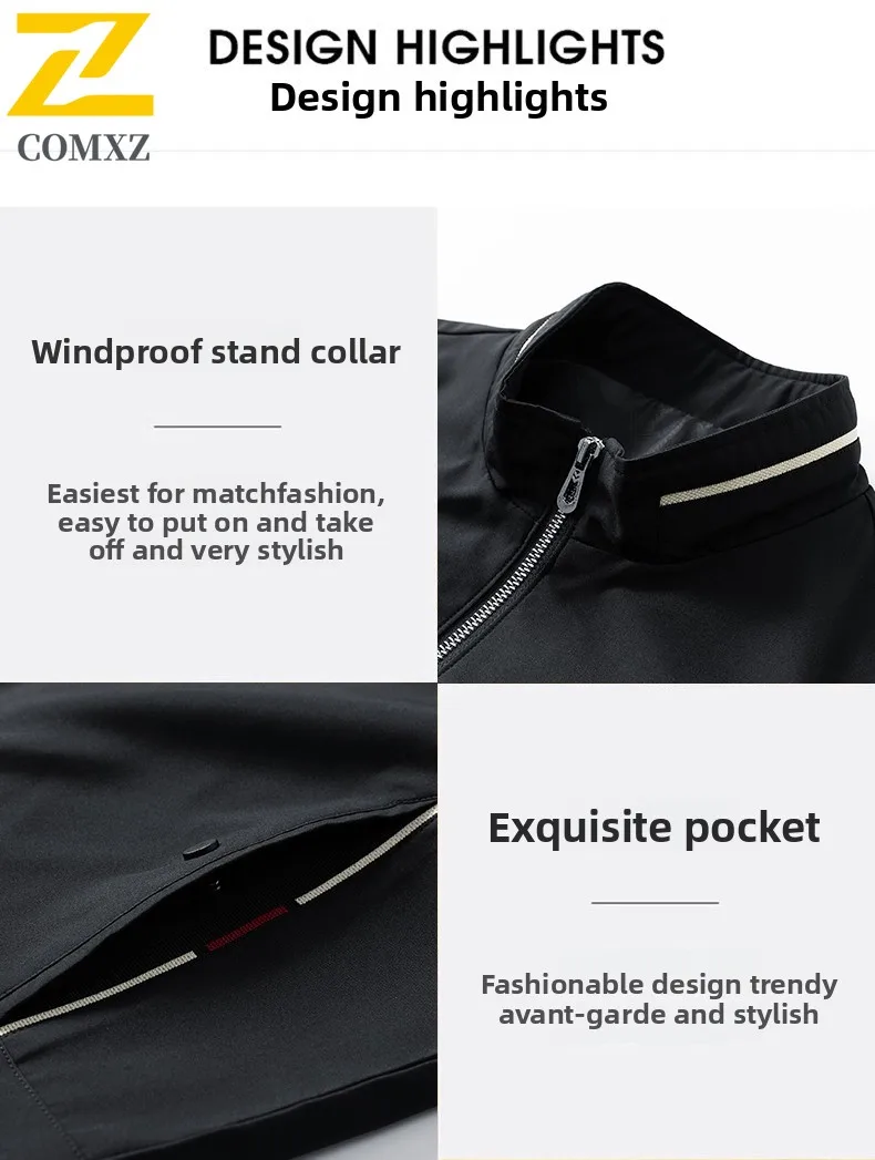 الأعمال الوقوف طوق سترة 2025 ربيع الخريف بلون مقاوم للماء ملابس العمل سترة عادية في الهواء الطلق منتصف العمر ملابس للرجال