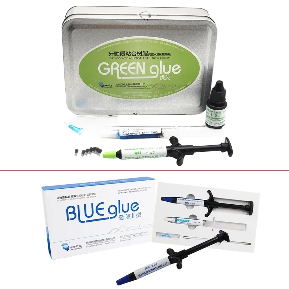 Dental Orthodontic Bracket Adhesive Kit Etchant Acid Gel Bond Blue Glue Green Glue Band Cement Primer Direct Bonding System