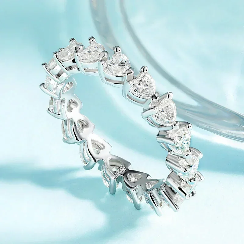 TFGLBU 3mm Heart Cut Moissanite Diamond Eternity Band with Gra Certificate 925 Silver Stackable Promise Wedding Rings for Women