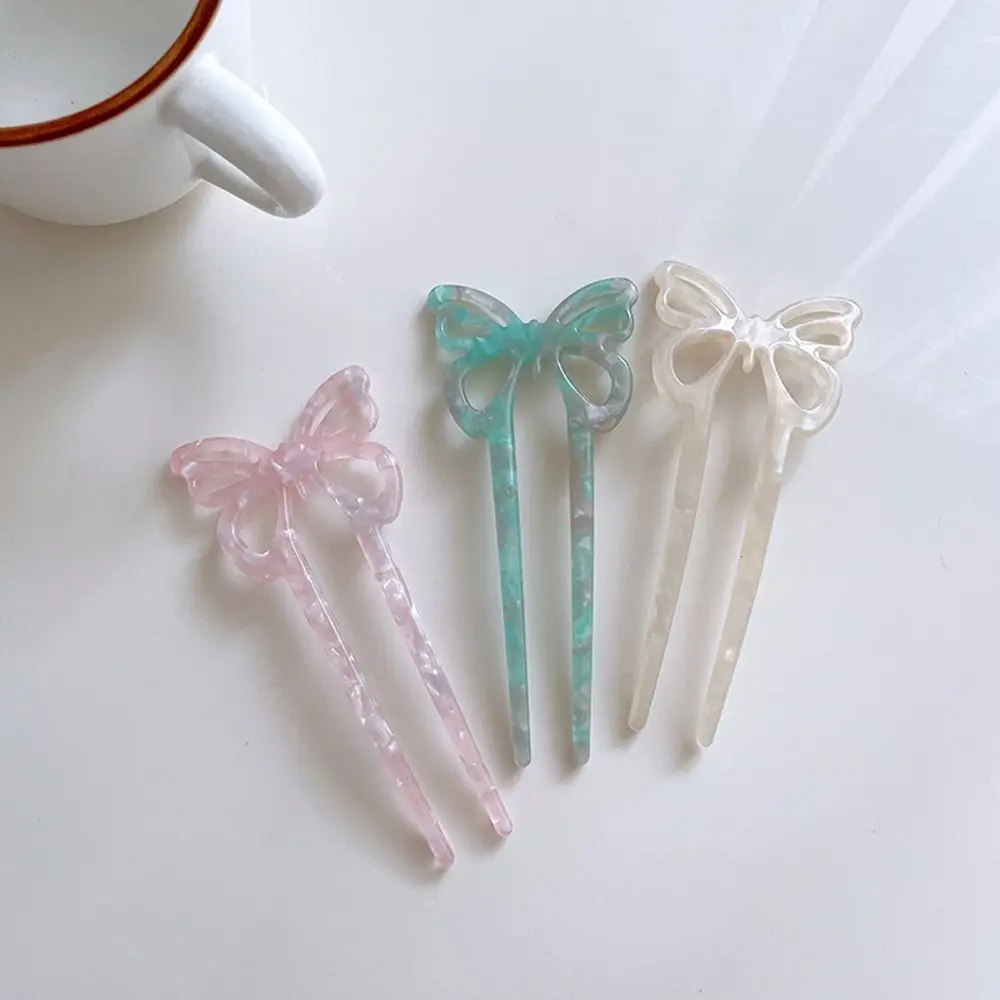 Girls Hairstyle Tools Bun Maker Acetate Butterfly Hair Stick Korean Style Headwear U-shaped Hairpin Female Hair Accessories